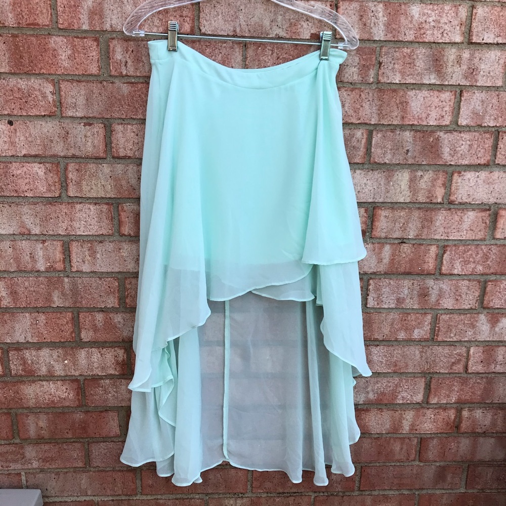 Pastel blue-green high low skirt